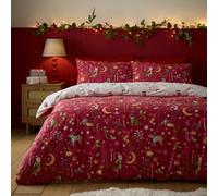 Catherine Lansfield Christmas Enchanted Twilight Reversible King Duvet Cover Set With Pillowcases Red