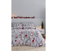 'Christmas Festive Gnomes' Cosy Fleece Single Duvet Cover Set Catherine Lansfield Grey Double