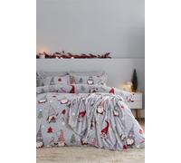 'Christmas Festive Gnomes' Cosy Fleece Single Duvet Cover Set Catherine Lansfield Grey King