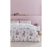 Catherine Lansfield Festive Gnomes Fleece Duvet Cover and Pillowcase Set Pink