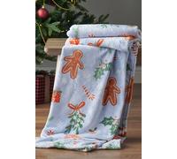 Catherine Lansfield 'christmas Gingerbread' Cosy Fleece Blanket Throw In Blue Blue 130cm x 170cm