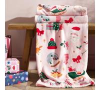 Catherine Lansfield Christmas Happy Holidays 130x170cm Blanket Throw Pink