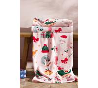 Catherine Lansfield Christmas Happy Holidays 130x170cm Blanket Throw Pink