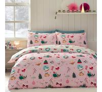 Catherine Lansfield 'Christmas Happy Holidays' So Soft Reversible Duvet Cover Set in Pink | Size: Double Catherine Lansfield Pink Double