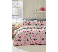 Catherine Lansfield Christmas Happy Holidays So Soft Reversible Double Duvet Cover Set With Pillowcases Pink