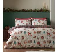 Catherine Lansfield Christmas Highland Cow Double Duvet Cover Set Natural
