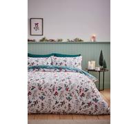 Catherine Lansfield Holly & Mistletoe 100% Brushed Cotton Reversible Duvet Cover and Pillowcase Set Green