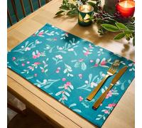 Catherine Lansfield Christmas Holly and Mistletoe Cotton 30x46 cm Dining Placemat 4 Pack Green