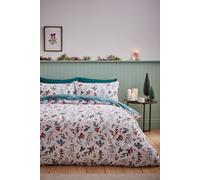 'Christmas Holly and Mistletoe' Brushed Cotton Duvet Cover Set Catherine Lansfield White Single