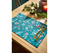 Catherine Lansfield Christmas Holly and Mistletoe Cotton 30x46 cm Dining Placemat 4 Pack Green