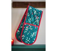 Catherine Lansfield Christmas Holly and Mistletoe Cotton Kitchen Double Oven Glove Green