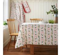 Catherine Lansfield Christmas Holly Stripe Cotton 137X178Cm Table Cloth Cream / Red