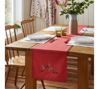 Catherine Lansfield Christmas Holly Stripe Cotton 32X220Cm Dining Table Runner Cream / Red