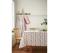 Catherine Lansfield Christmas Holly Stripe 137x178cm Table Cloth Cream/Red