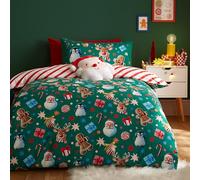 Catherine Lansfield Christmas Icons So Soft Reversible Double Duvet Cover Set with Pillowcases Green
