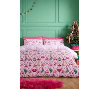 Catherine Lansfield Christmas Kitsch Reversible Duvet Cover Set in Pink | Size: King Catherine Lansfield Pink King