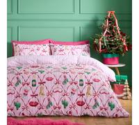 Catherine Lansfield Christmas Kitsch Reversible Single Duvet Cover Set Pink