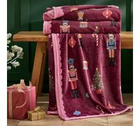 Catherine Lansfield Christmas Nutcracker Fleece Cosy 130X170Cm Blanket Throw Plum