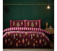 Catherine Lansfield Christmas Nutcracker Stripe Reversible Duvet Cover Set With Pillowcases Plum