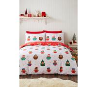 Catherine Lansfield 'christmas Party Robins' Reversible Duvet Cover Set In White White Single