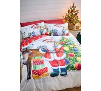 Catherine Lansfield Christmas Retro Santa Reversible Single Duvet Cover Set with Pillowcase White