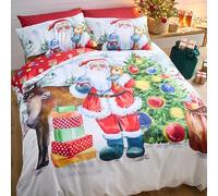 'Christmas Retro Santa' Reversible Duvet Cover Set Catherine Lansfield White Single