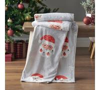 Catherine Lansfield Christmas Santa Spec-Tacular Cosy Fleece 130x170cm Blanket Throw Grey