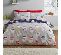 Catherine Lansfield Christmas Santa Spec-Tacular Reversible King Duvet Cover Set with Pillowcase Grey
