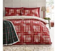 Catherine Lansfield Christmas Scandi Check Reversible Double Duvet Cover Set With Pillowcases Red