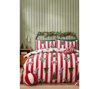 Catherine Lansfield Christmas Stripe Reversible Double Duvet Cover Set with Pillowcases Red