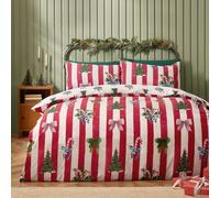 Catherine Lansfield Christmas Stripe Reversible Duvet Cover Set With Pillowcase Red