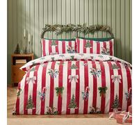 Catherine Lansfield Christmas Stripe Reversible King Duvet Cover Set with Pillowcases Red