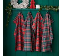 Catherine Lansfield Christmas Tartan Check 50X70Cm Kitchen Tea Towel Pack Of 4 Red / Green