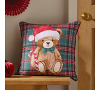 Catherine Lansfield Christmas Tartan Teddy Bear 45X45Cm Cushion Green