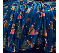 'Christmas Tiger' Cosy Fleece Blanket Throw Catherine Lansfield Navy 130cm x 170cm