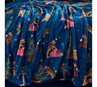 Catherine Lansfield Christmas Tiger Cosy Fleece 130x170cm Blanket Throw Navy Blue