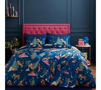 Catherine Lansfield Christmas Tiger Soft Satin Reversible Duvet Set in Blue, Size Double, Polyester | Charlies