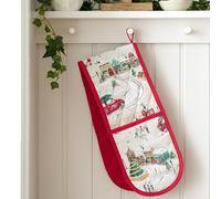 Catherine Lansfield Christmas Town Cotton Kitchen Double Oven Glove Natural