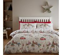 Catherine Lansfield Christmas Town Reversible Double Duvet Cover Set with Pillowcases Neutral
