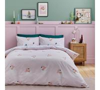 'Vintage Christmas Santa' Reversible Duvet Cover Set Catherine Lansfield Pink Double
