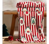 Catherine Lansfield Christmas Vintage Stripe Cosy Fleece 130X170Cm Blanket Throw Red