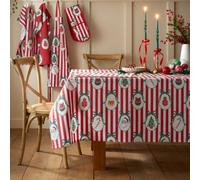 Catherine Lansfield Christmas Vintage Stripe Cotton 137X178Cm Table Cloth Red