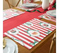 Catherine Lansfield Christmas Vintage Stripe Cotton 30X46Cm Dining Placemat 4 Pack Red