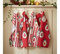 Catherine Lansfield Christmas Vintage Stripe Cotton 50X70Cm Kitchen Tea Towel Pack Of 4 Red