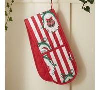 Catherine Lansfield Christmas Vintage Stripe Cotton Kitchen Double Oven Glove Red