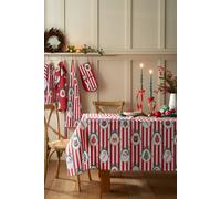 Catherine Lansfield Christmas Vintage Stripe Cotton Table Cloth 137x178cm Red