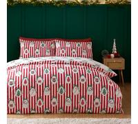 Catherine Lansfield Christmas Vintage Stripe Double Duvet Cover Set Red