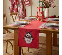 Catherine Lansfield Christmas Vintage Stripe Embroidered Cotton 32X220Cm Dining Table Runner Red
