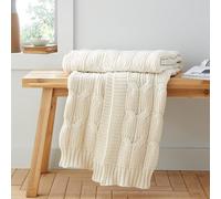 Catherine Lansfield Chunky Marl Knit Cosy, 130x170 cm, Blanket Throw, Cream