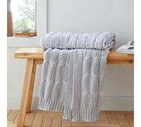 'Chunky Marl Knit' Cosy Blanket Throw Catherine Lansfield Silver 130cm x 170cm